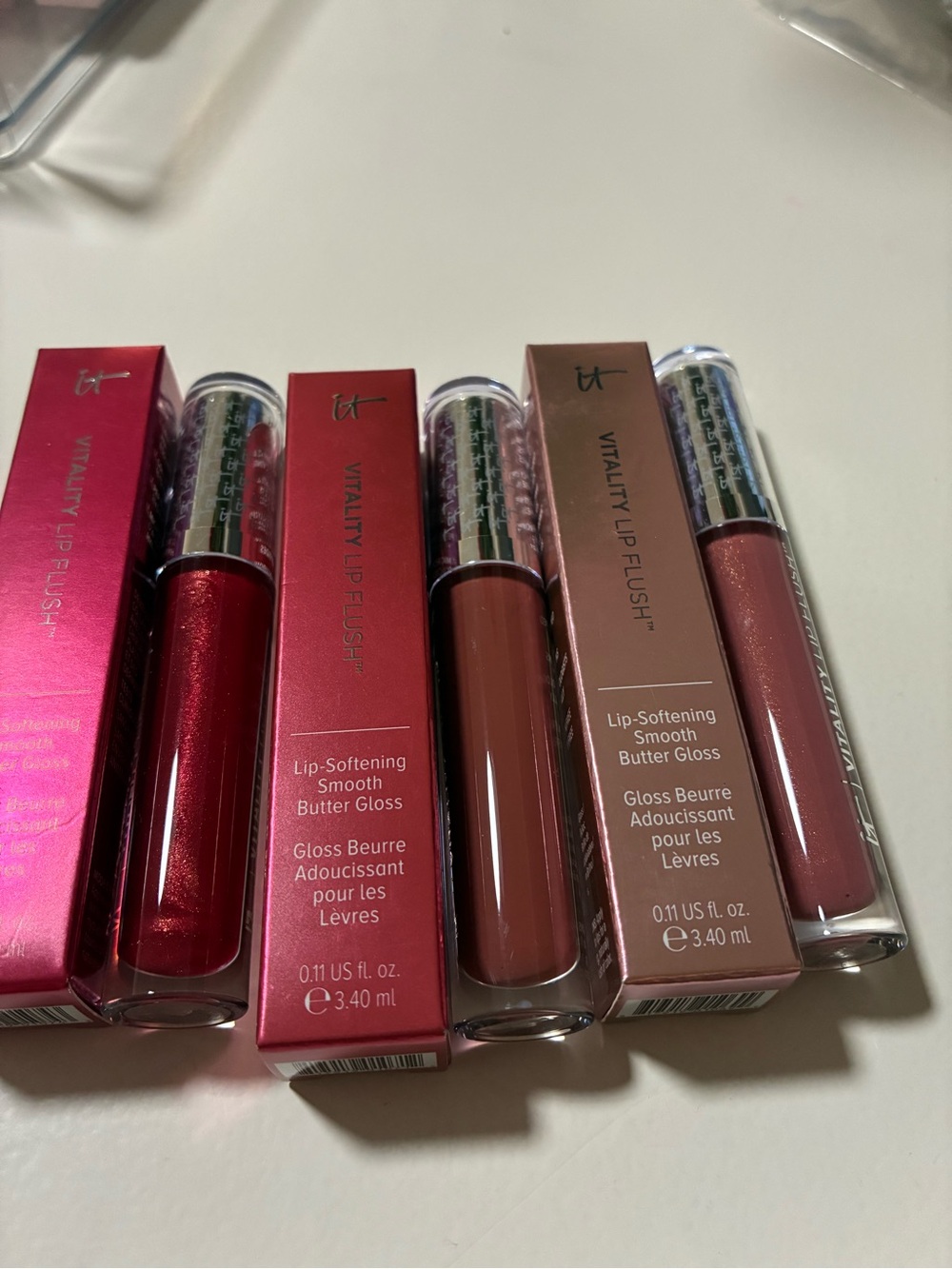 !it jeans Vitality Lip Flush Butter Gloss Set — Red, Brown, Pink